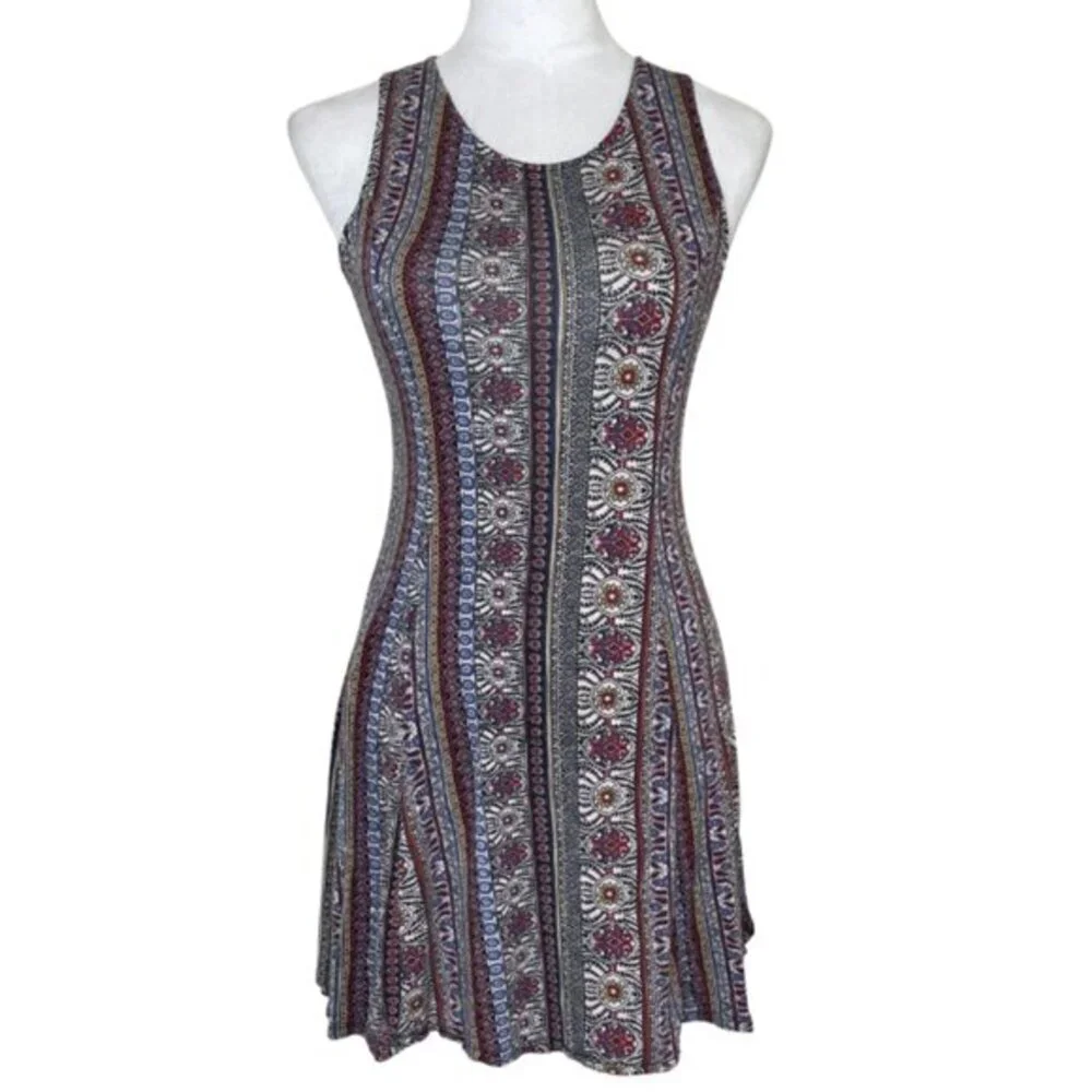 One Clothing Boho Medallion Stripe Skater Mini Dress Size L